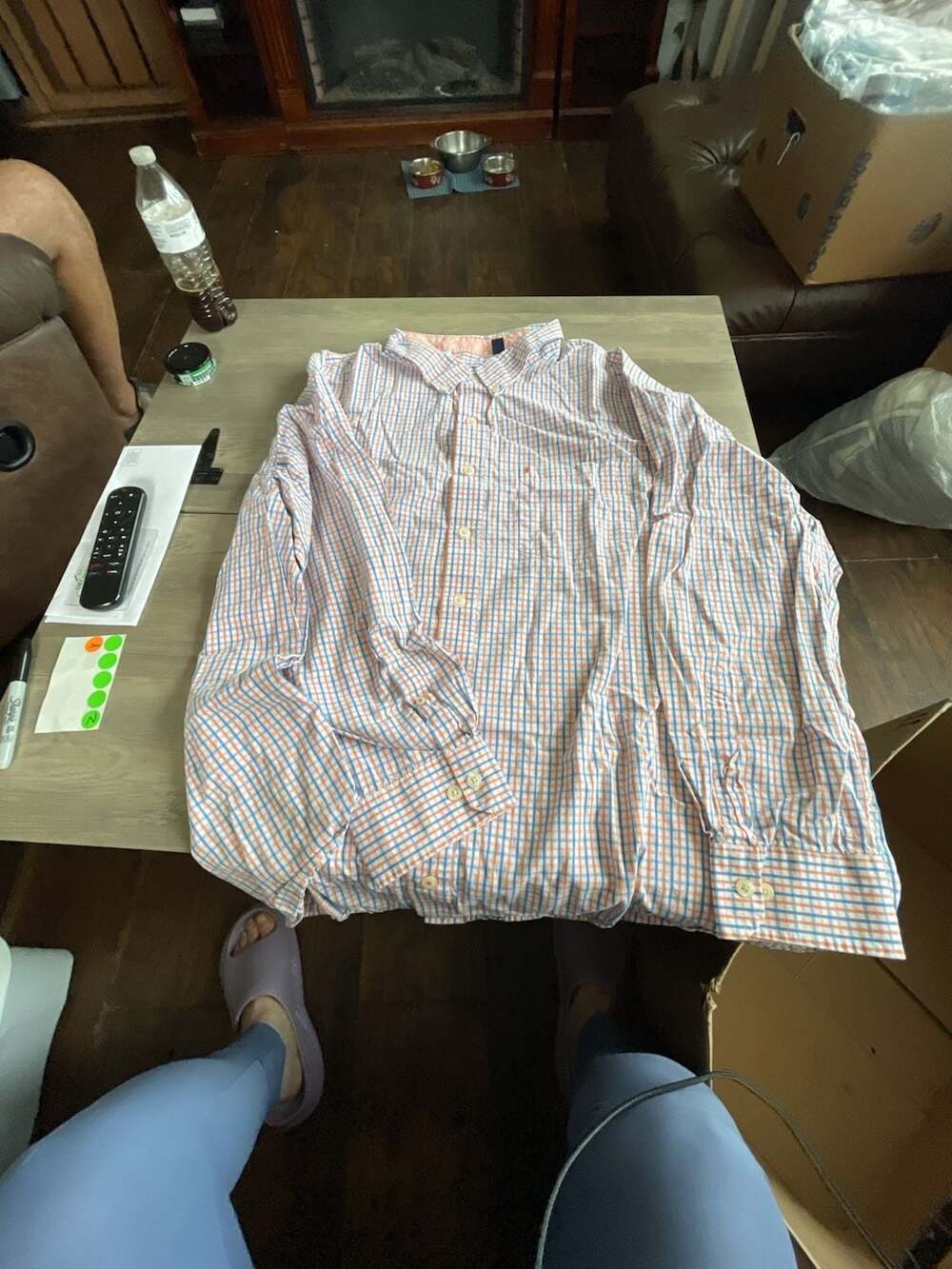 #A176 IZOD Button-Down Plaid Shirt Size 4XL Orange Blue